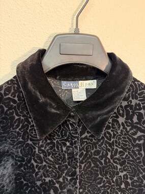 Vintage Carol Horn Workshop Black Silk Blend Devore Velvet Floral Sheer Long med